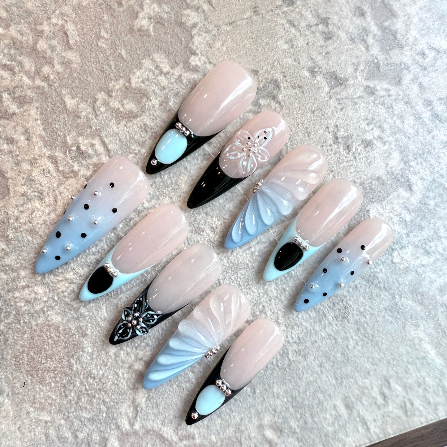 Purple 3D Floral Press-On Nails – Elegant Handmade Luxury Nail Set