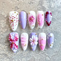 Lavender Bloom – Luxury 3D Flower Pastel Press-On Nails (Pink & Purple Almond)