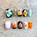 Tropical Bloom – Exotic 3D Flower Press-On Nails in Bold Colors (Square & Short Round Shape)