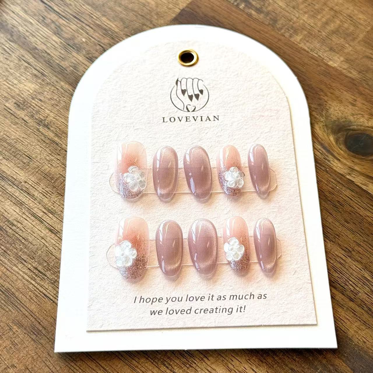 Fleur Rosée – Blush Ombre Luxury Press-On Nails with 3D Floral Charm