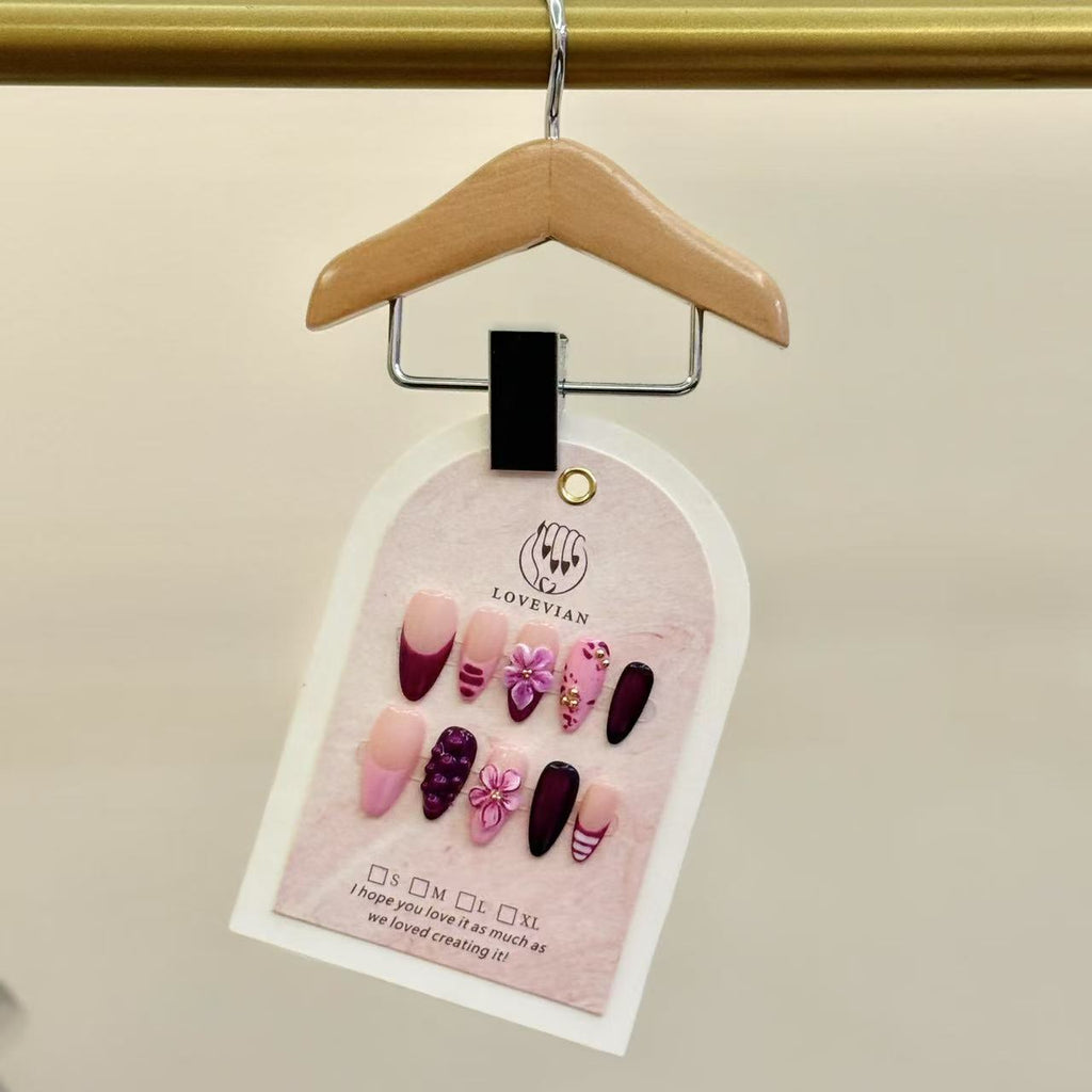 Violet Bloom – 3D Purple Press-On Nails with Floral & Metallic Accents