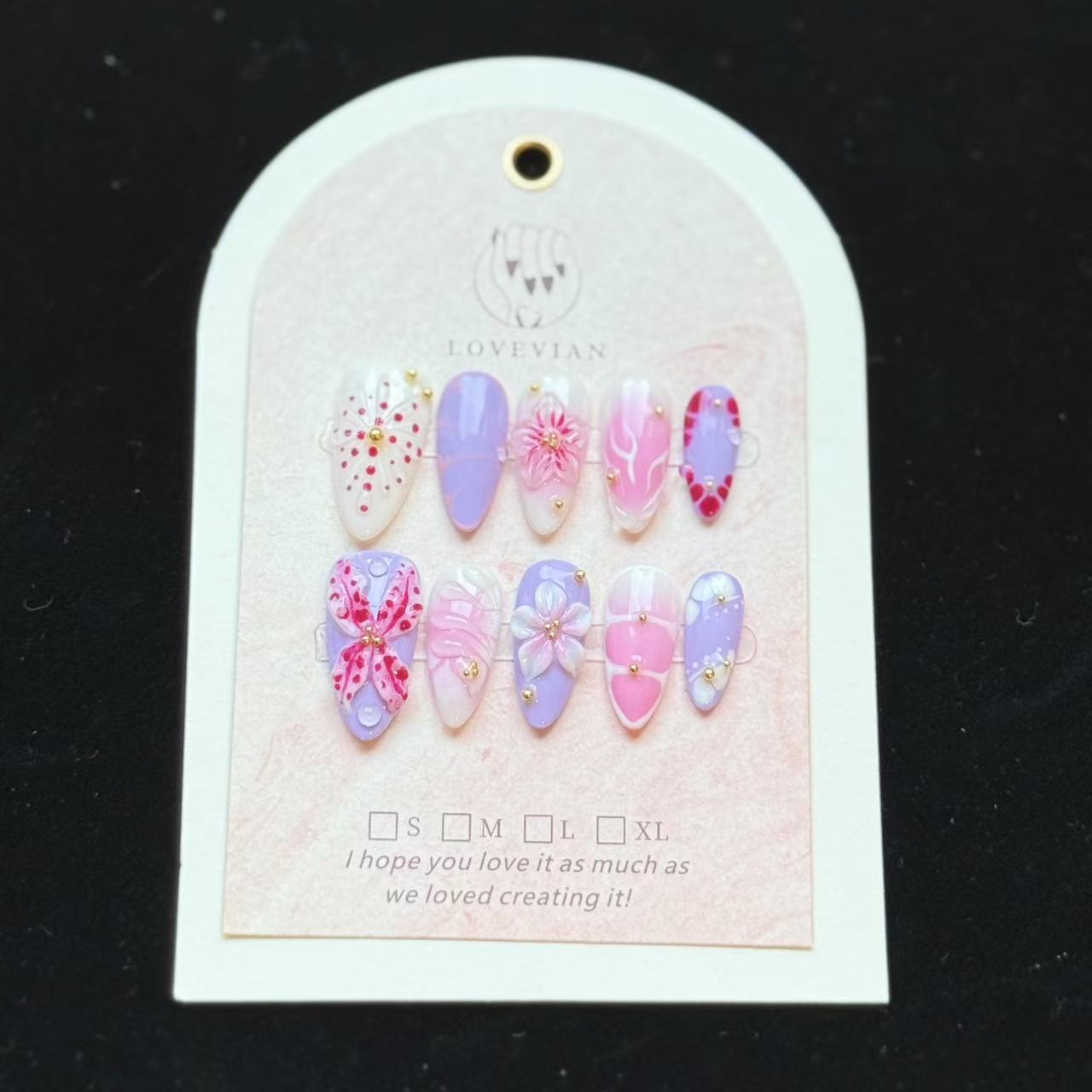 Lavender Bloom – Luxury 3D Flower Pastel Press-On Nails (Pink & Purple Almond)