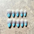 Blue Flame Vibes – Almond Press-On Nails with Matte Fire Design in Sky Blue & Pink