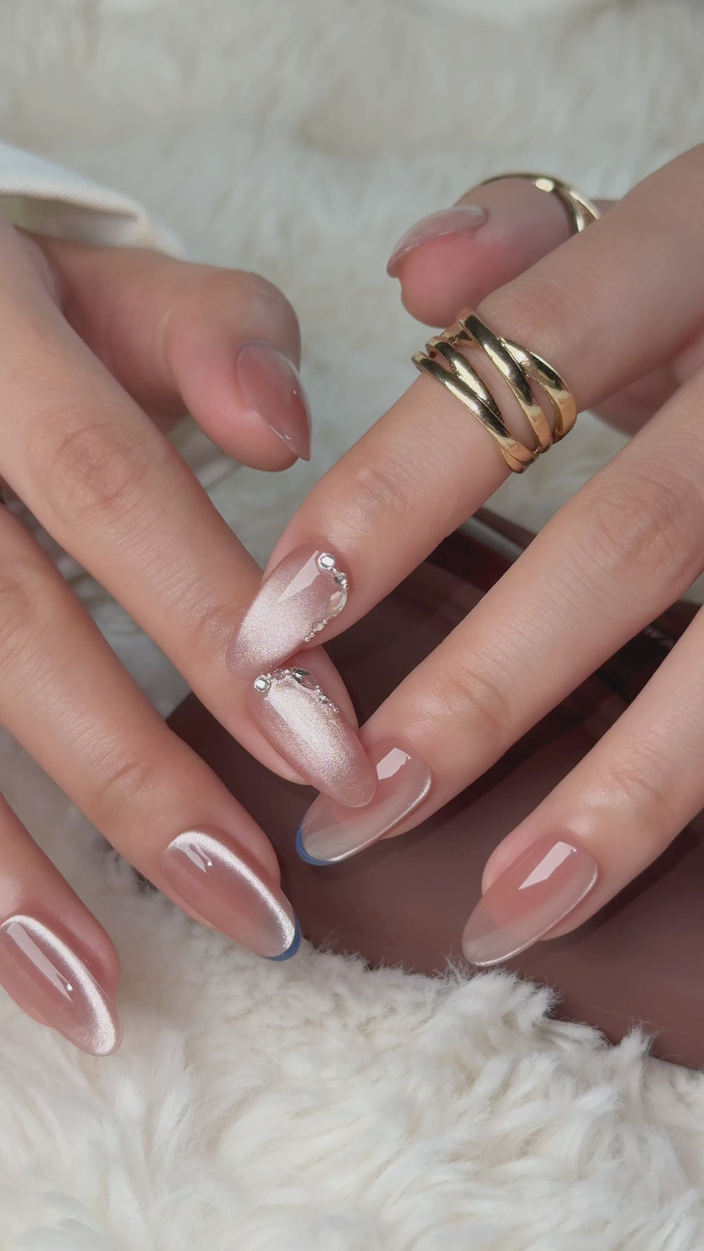 Navy Rosé Medium Almond Nude Pink Press-On Nails