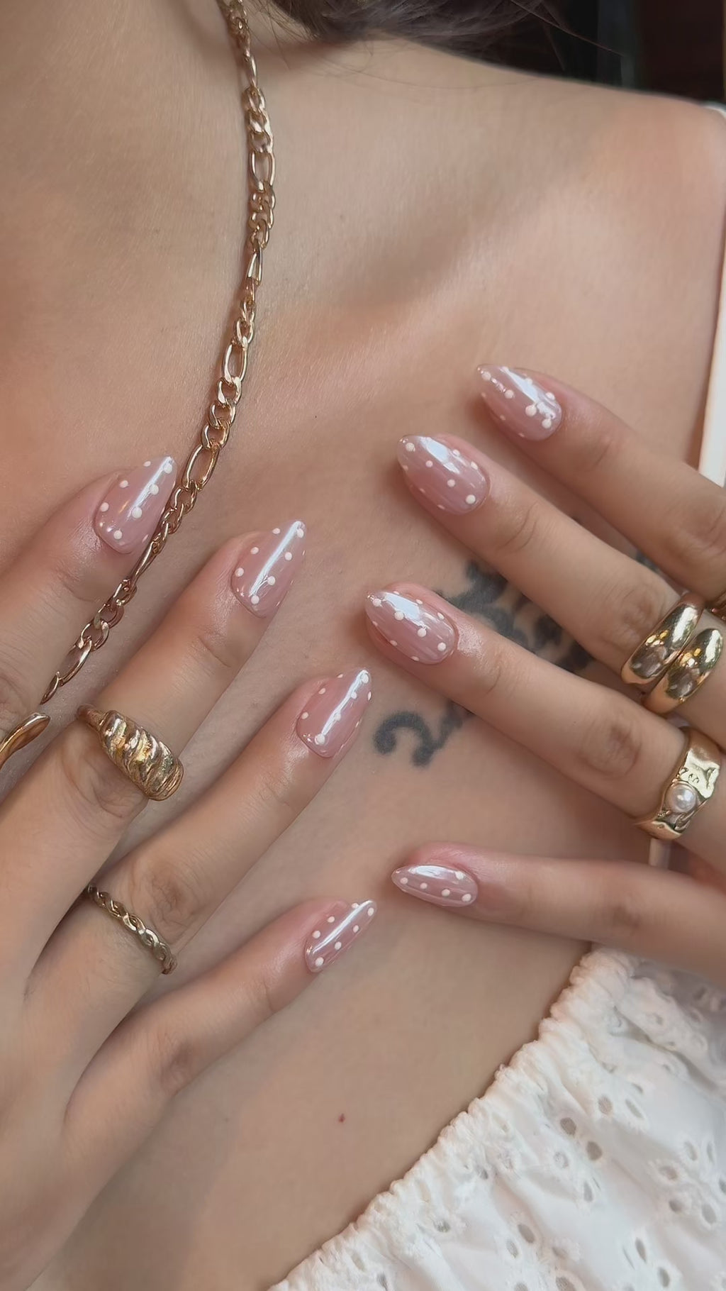 Pearl Dot | Medium Almond Luxury Press-On Nails