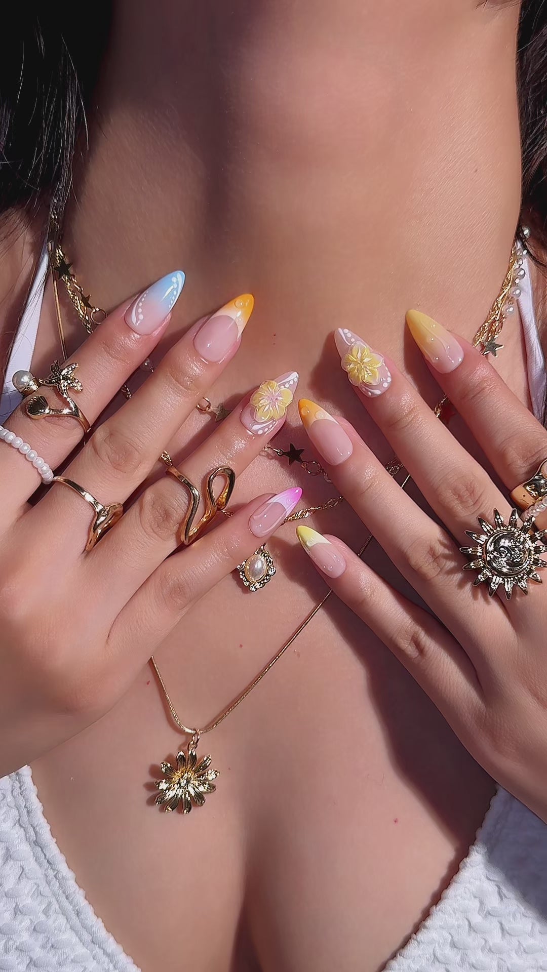 Sunlit Petals | Short Almond Luxury Press-On Nails