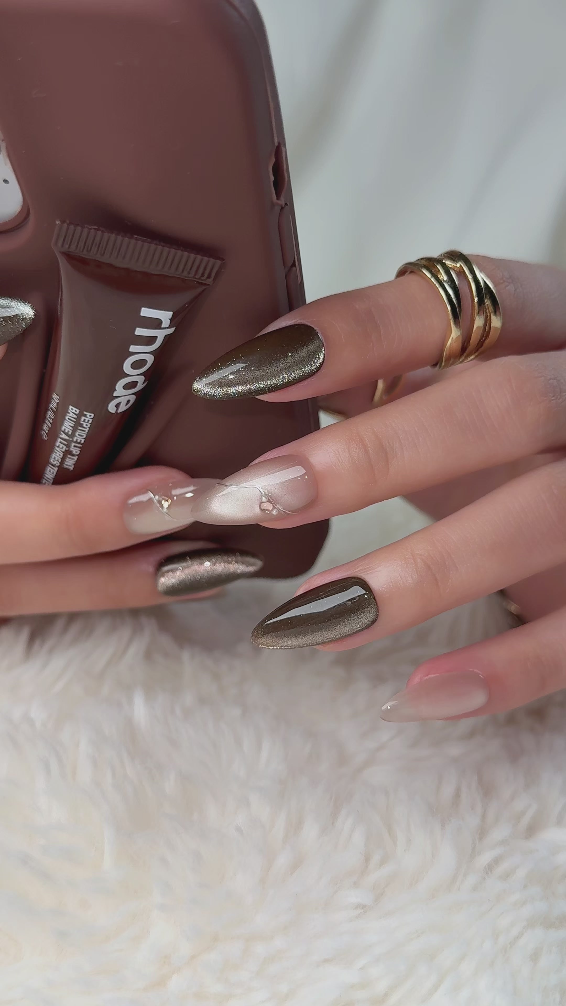 Mocha Bloom Medium Almond Nude Brown Press-On Nails
