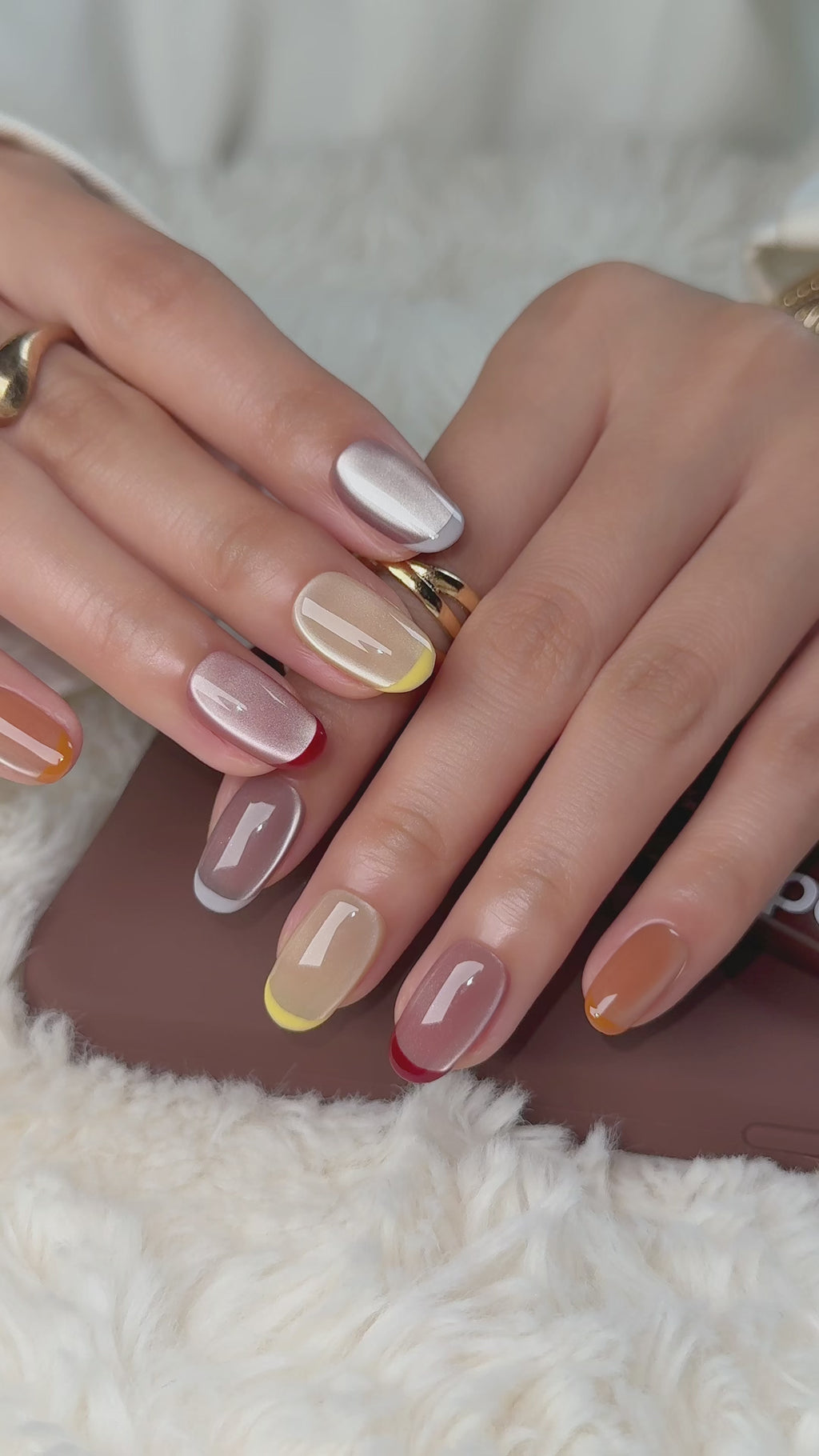 Pre-sale-Latte Candy Short Oval Colorful French Press-On Nails