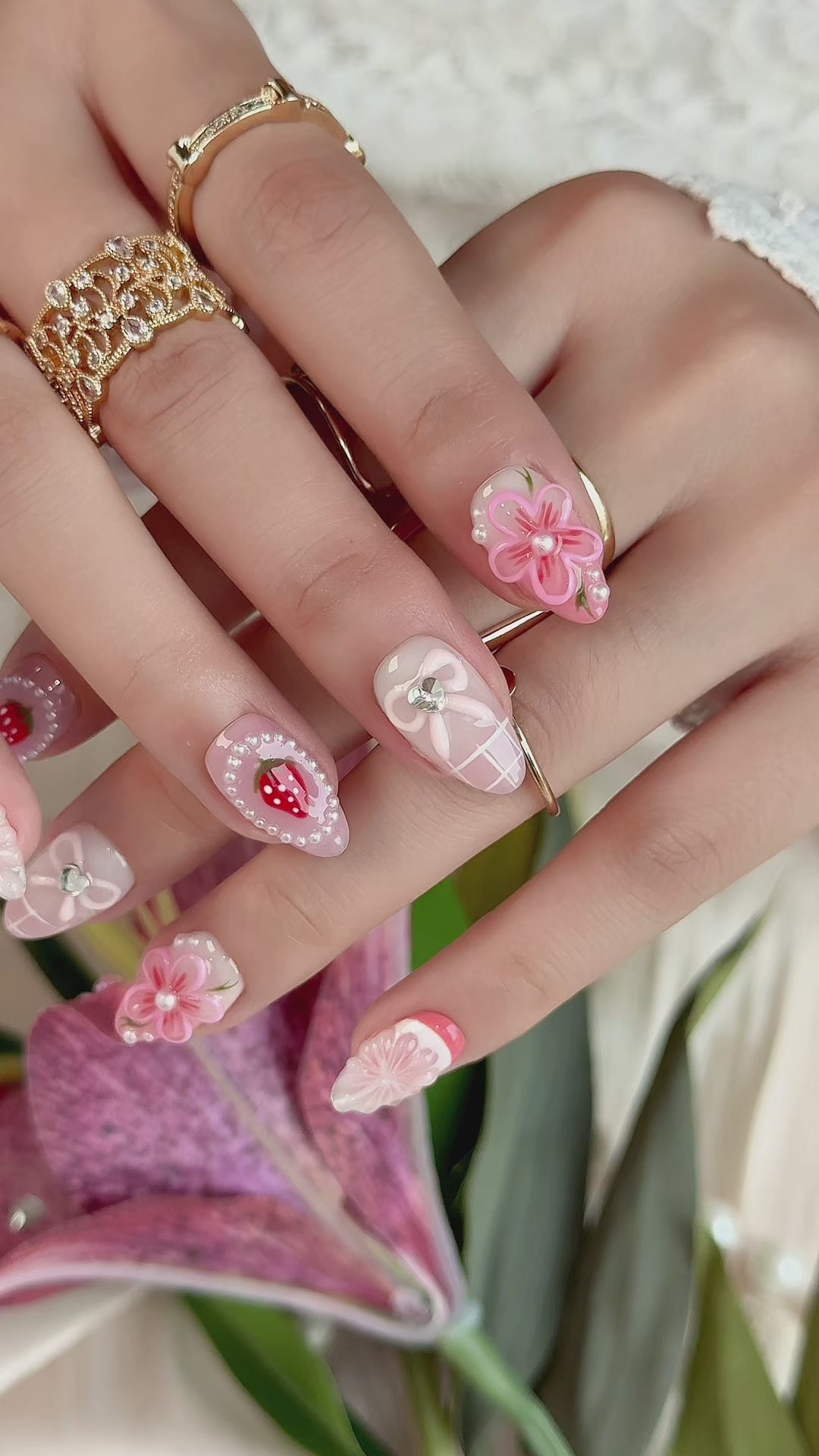 Strawberry Blossom | Short Almond Luxury Press-On Nails