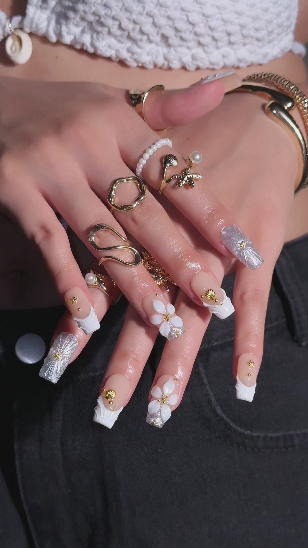 Pearl Coast | Medium Square Luxury Press-On Nails