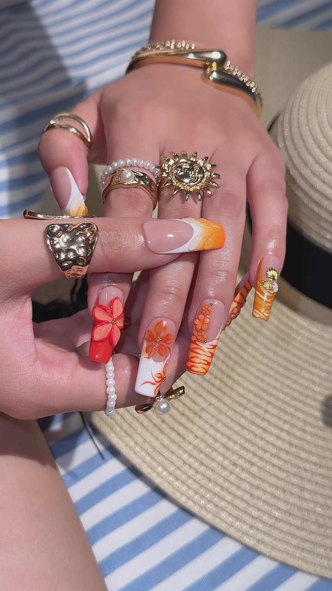 Sunset Hibiscus | Medium Square Luxury Press-On Nails